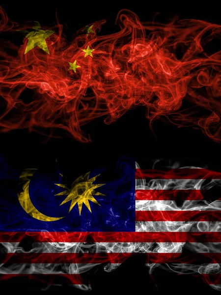 China Chinese Malaysia Malaysian Smoky Mystic Flags Placed Side Side — Φωτογραφία Αρχείου
