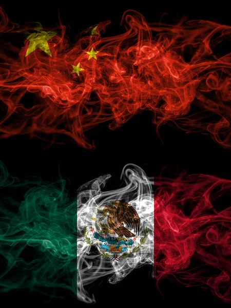 China Chinese Mexico Mexican Smoky Mystic Flags Placed Side Side — Stock Photo, Image