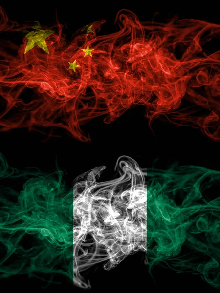 China Chinese Nigeria Nigerian Smoky Mystic Flags Placed Side Side — Stock Photo, Image