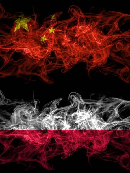 China Chinese Poland Polish Pole Smoky Mystic Flags Placed Side — ストック写真