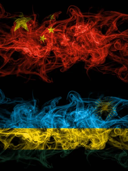 China Chinese Rwanda Smoky Mystic Flags Placed Side Side Thick — Zdjęcie stockowe