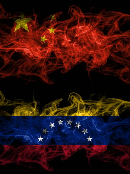 China Chinese Venezuela Smoky Mystic Flags Placed Side Side Thick — Stock Photo, Image