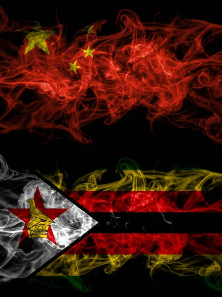 China China Zimbabue Zimbabue Zimbo Banderas Místicas Ahumadas Colocadas Lado —  Fotos de Stock