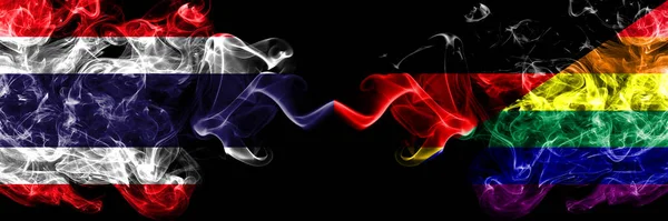 Thailand Thai Germany German Gay Pride Smoky Mystic Flags Placed — Stock Photo, Image