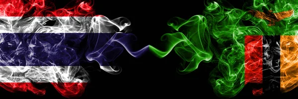 Thailand Thai Zambia Zambian Smoky Mystic Flags Placed Side Side — Stock Photo, Image