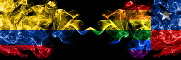 Colombia Colombian Chile Chilean Gay Smoky Mystic Flags Placed Side — Stock Photo, Image