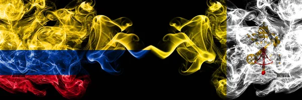 Colombia Colombian Italy Italian Vatican Smoky Mystic Flags Placed Side — Stock Photo, Image