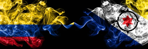 Colombia Colombiaanse Nederland Nederland Nederland Bonaire Rokerige Mystieke Vlaggen Naast — Stockfoto