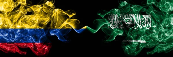 Colombia Colombiaanse Saoedi Arabië Arabische Rokerige Mystieke Vlaggen Naast Elkaar — Stockfoto