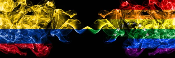 Colombia Colombia Mot Venezuela Gay Rökiga Mystiska Flaggor Placerade Sida — Stockfoto