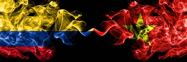 Colombia Colombian Vietnam Smoky Mystic Flags Placed Side Side Thick — Stock Photo, Image