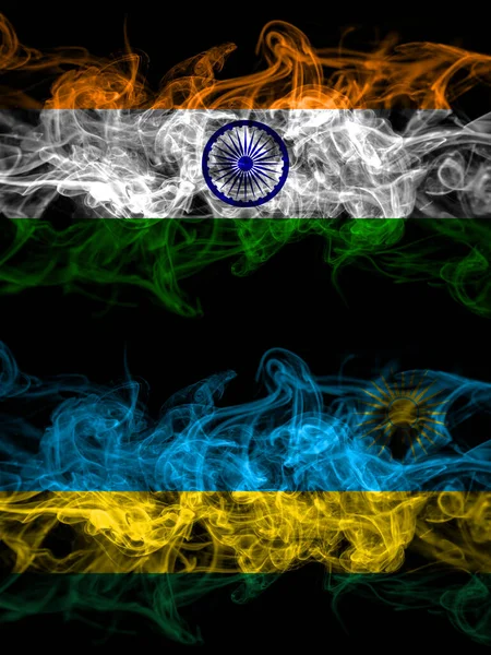 India Indian Rwanda Smoky Mystic Flags Placed Side Side Thick — Stock Photo, Image