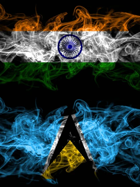 India Indian Saint Lucia Smoky Mystic Flags Placed Side Side — Stock Photo, Image