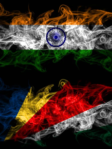 India Indiai Seychelles Seychellois Füstös Misztikus Zászlók Egymás Mellett Vastag — Stock Fotó