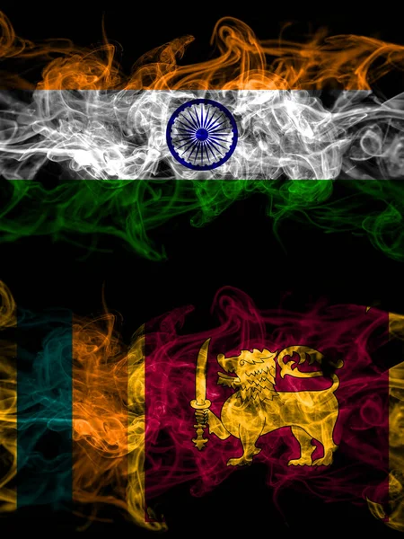 India India Sri Lanka Banderas Místicas Ahumadas Colocadas Lado Lado — Foto de Stock