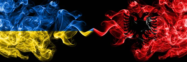 Ukraine Ukrainian Albania Albanian Smoky Mystic Flags Placed Side Side — Stock Photo, Image