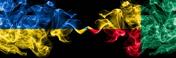 Ukraine Ukrainian Benin Beninese Smoky Mystic Flags Placed Side Side — Stock Photo, Image