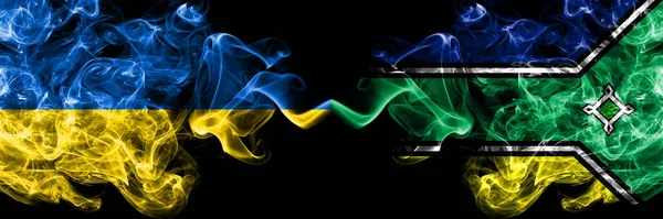 Ukraine Ukrainian Brazil Brazilian Amapa Smoky Mystic Flags Placed Side — Stock Photo, Image