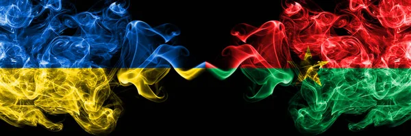 Ukraine Ukrainian Burkina Faso Burkinese Smoky Mystic Flags Placed Side — Stock Photo, Image