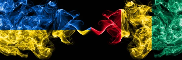 Украина Украина Гвинея Дымящиеся Мистические Флаги Размещенные Бок Бок Толстые — стоковое фото