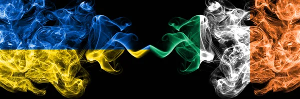 Ukraine Ukrainian Ireland Irish Smoky Mystic Flags Placed Side Side — Stock Photo, Image