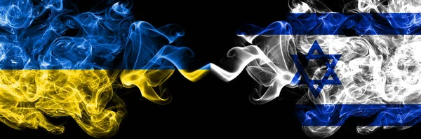 Ucrânia Ucrânia Israel Israel Bandeiras Místicas Fumegantes Colocados Lado Lado — Fotografia de Stock
