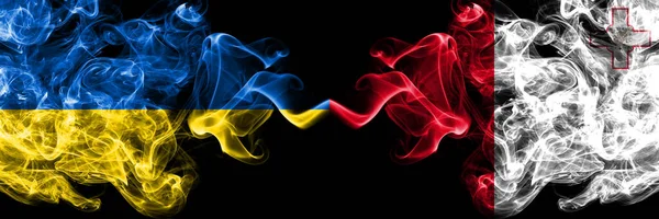 Ukraine Ukrainian Malta Maltese Smoky Mystic Flags Placed Side Side — Stock Photo, Image