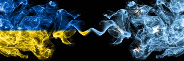 Ukrajna Ukrán Mikronézia Füstös Misztikus Zászlók Egymás Mellett Vastag Színű — Stock Fotó