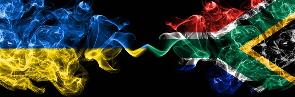 Ukraine Ukrainian South Africa African Smoky Mystic Flags Placed Side — Stock Photo, Image