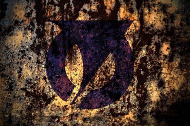 Japonya, Japonca, Fukagawa, Hokkaido, Sorachi, Grunge metal arka plan dokusunda çizik ve çatlaklarla bayrak