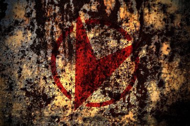 Japonya, Japonca, Rebun, Hokkaido, Soya, Grunge Metal arkaplan deseninde bayrak çizik ve çatlaklarla