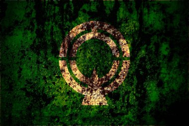 Japonca, Japonca, Takinoue, Hokkaido, Okhotsk, Grunge metal arka planda çizik ve çatlaklarla bayrak