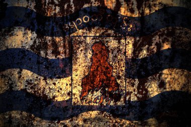 Myanmar, Ayeyarwaddy Bölüm bayrağı grunge metal arka plan deseni üzerinde çizikler ve çatlaklarla