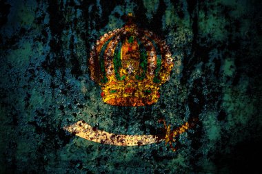 Rusya ve Astrakhan Oblastı grunge metal arka plan dokusu üzerinde çizikler ve çatlaklarla