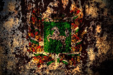 Rusya, Rusya, Rusya ve Tomsk Oblastı grunge metal arka plan dokusu üzerinde çizikler ve çatlaklarla