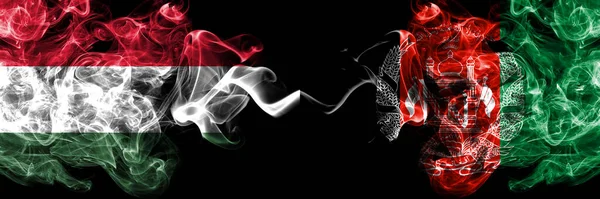 Hungary Hungarian Afghanistan Afghan Smoky Flags Side Side — Stock Photo, Image