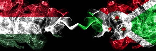 Hungary Hungarian Burundi Burundian Smoky Flags Side Side — Stock Photo, Image