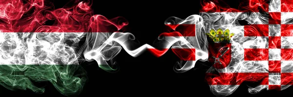 Ungern Ungern Mot Tyskland Tyskland Bremen Rökning Flaggor Sida Vid — Stockfoto