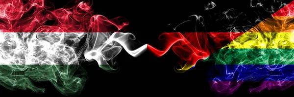 Maďarsko Maďarsko Německo Němčina Gayové Pýcha Kouřové Vlajky Vedle Sebe — Stock fotografie