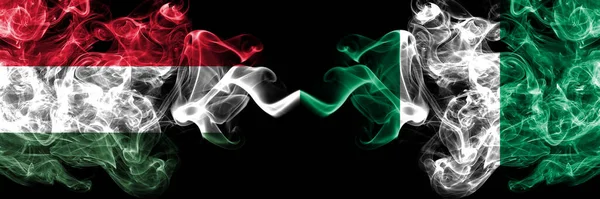 Ungern Ungern Kontra Nigeria Nigerias Rökiga Flaggor Sida Vid Sida — Stockfoto