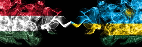 Hungary Hungarian Rwanda Smoky Flags Side Side — Stock Photo, Image