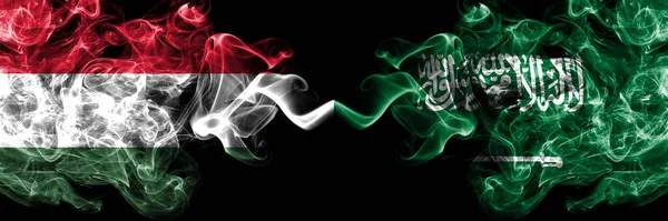 Hungary Hungarian Saudi Arabia Arabian Smoky Flags Side Side — Stock Photo, Image