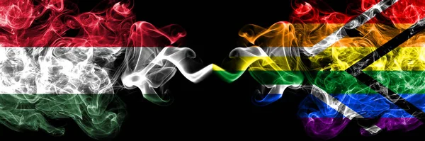 Hungary Hungarian South Africa African Gay Smoky Flags Side Side — Stock Photo, Image