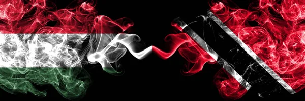 Hungary Hungarian Trinidad Tobago Smoky Flags Side Side — Stock Photo, Image