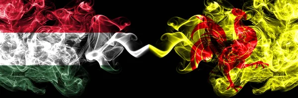 Hungary Hungarian Wallonia Smoky Flags Side Side — Stock Photo, Image