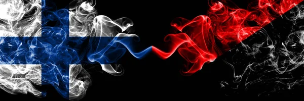 Finland Finnish Anarchist Anarcho Syndicalist Communist Socialist Smoky Flags Side — Stock Photo, Image