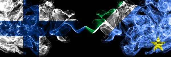 Finland Finnish Brazil Brazilian Mato Grosso Sul Smoky Flags Side — Stock Photo, Image