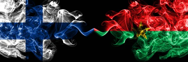 Finland Finnish Burkina Faso Burkinese Smoky Flags Side Side — Stock Photo, Image