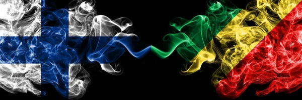 Finland Finnish Congo Congolese Smoky Flags Side Side — Stock Photo, Image