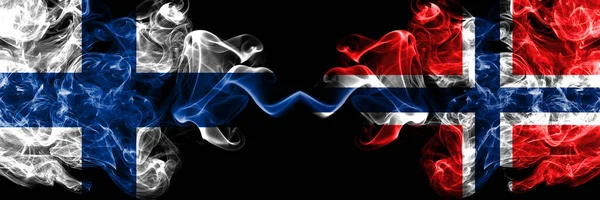Finland Finnish Norway Norwegian Smoky Flags Side Side — 스톡 사진